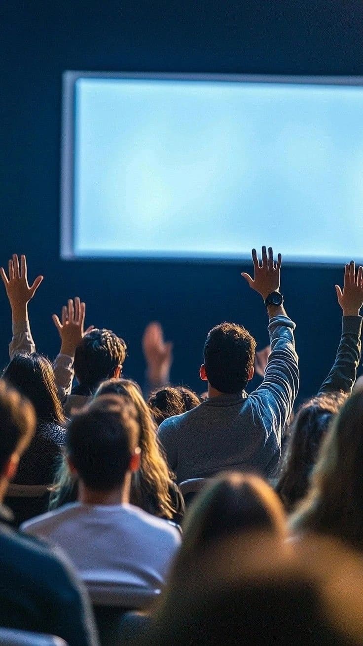 An audience of employees at a company briefing